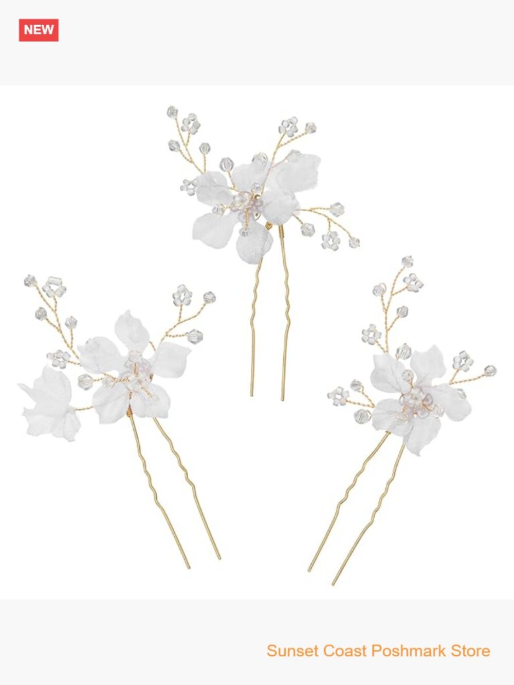3pcs Bridal Hair Pins White Flower Bride Hair Pieces Wedding Hair Side Combs